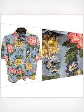 Polo Ralph Lauren Classic Fit Floral Mesh Polo Shirt Pony S/S Sz L